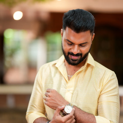 Pure Silk Designer Gold Shirt & Dhoti