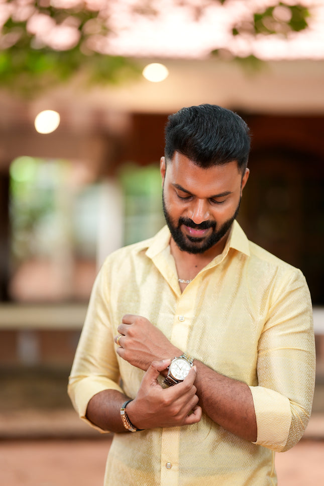 Pure Silk Designer Gold Shirt & Dhoti