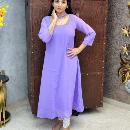 Georgette Jewel Neck Kurtis