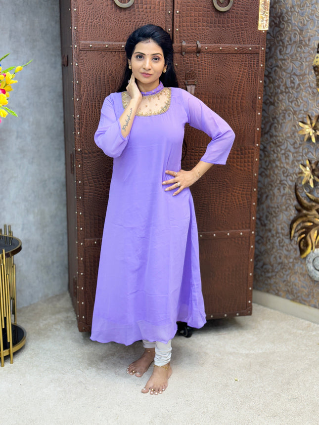 Georgette Jewel Neck Kurtis