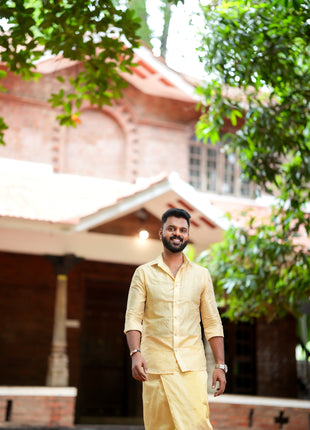 Pure Silk Designer Gold Shirt & Dhoti