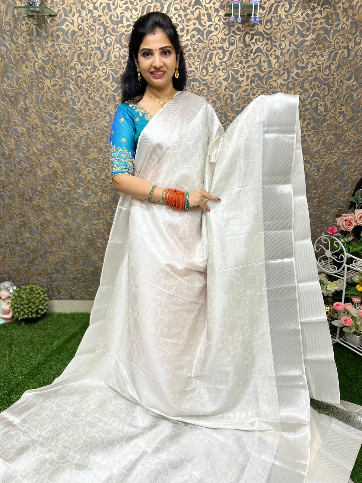 Blue Silver Zari and Sequins work Poncho Style Anarkali Gown – Seasons  Chennai