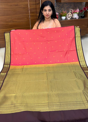 Vaira Oosi Gold Zari  Coffee Brown Border