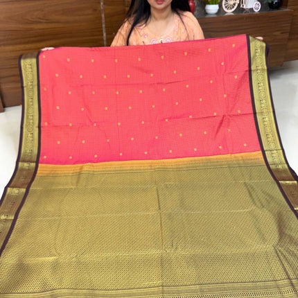 Vaira Oosi Gold Zari  Coffee Brown Border