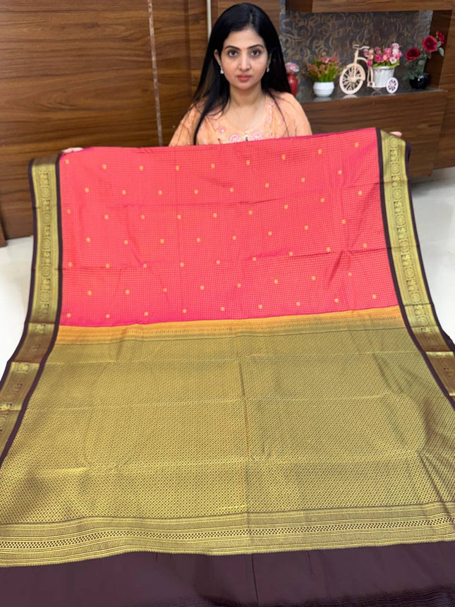 Vaira Oosi Gold Zari  Coffee Brown Border