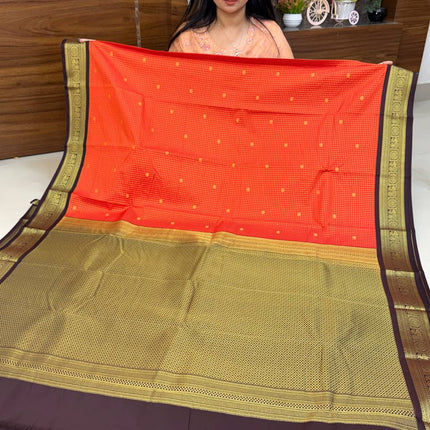 Vaira Oosi Gold Zari  Coffee Brown Border