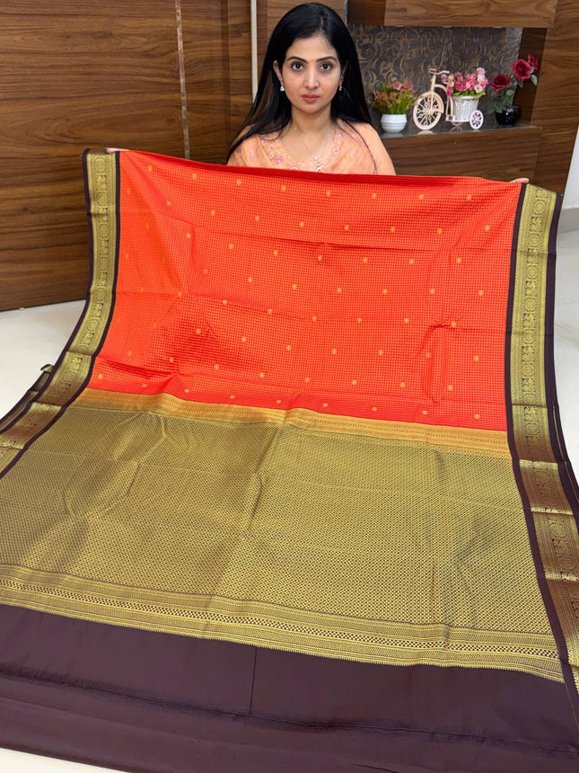 Vaira Oosi Gold Zari  Coffee Brown Border