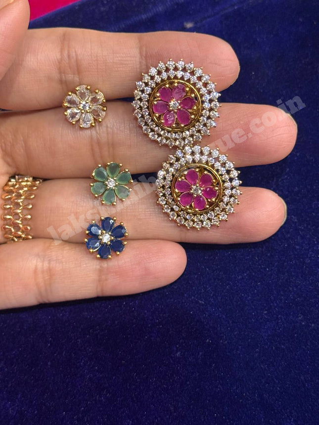 Changeable Stone Flower Design Earrings