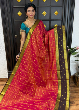 Premium Kanchi Gold Zari Coffee Brown Border