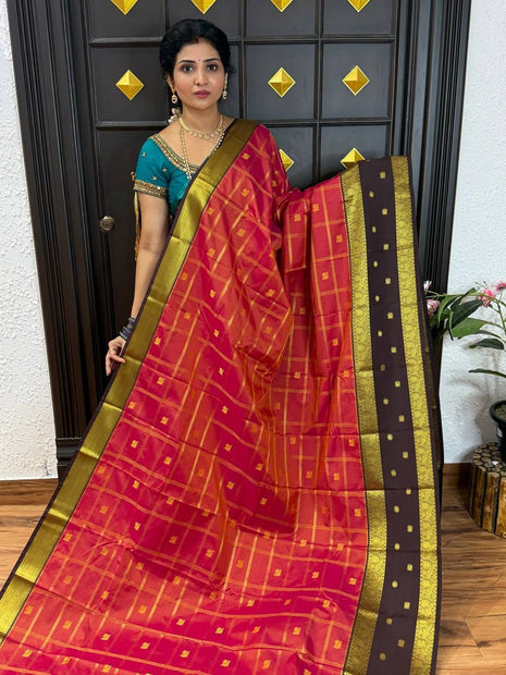 Premium Kanchi Gold Zari Coffee Brown Border