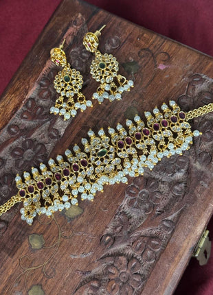 Temple with Diamond look Stone Choker Necklace Jewellery