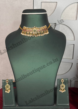 Temple with Diamond look Stone Choker Necklace Jewellery