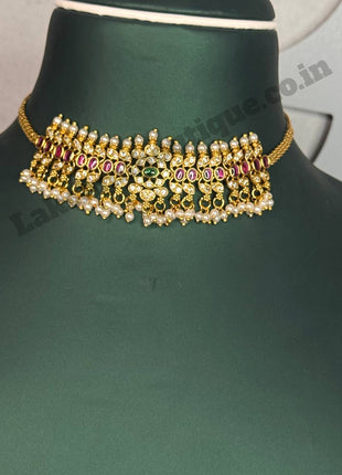 Temple with Diamond look Stone Choker Necklace Jewellery