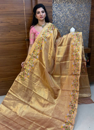 Tissue Silk With Embroidery Work Border