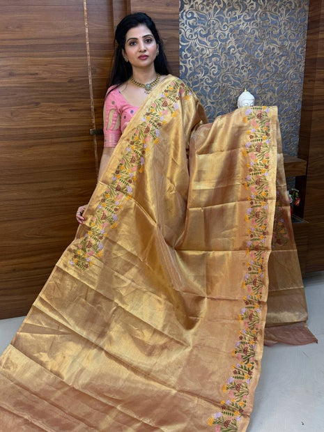 Tissue Silk With Embroidery Work Border