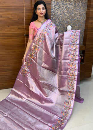 Tissue Silk With Embroidery Work Border