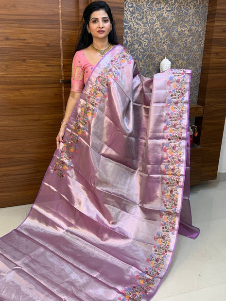 Tissue Silk With Embroidery Work Border