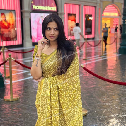 Cotton With (Bagru Dabu Print Saree)