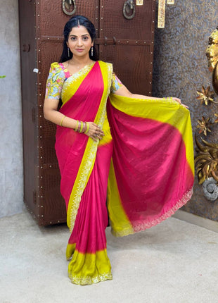 Saree Blouse Combo (Designer Saree With Kalamkari Print Blouse)