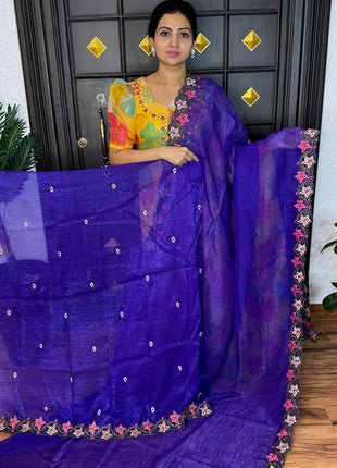 Designer Saree With Cut Work