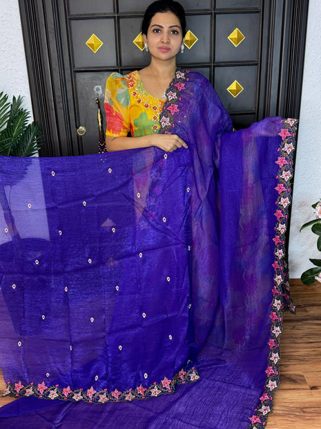 Designer Saree With Cut Work