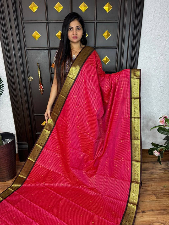 Vaira Oosi Gold Zari  Coffee Brown Border