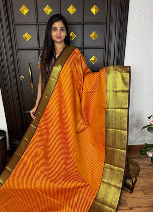 Premium Kanchi Gold Zari Coffee Brown Border