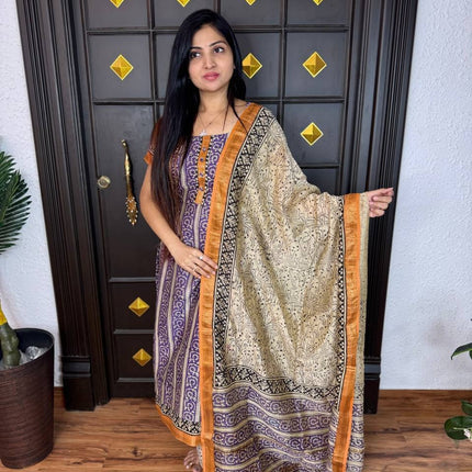 Pure Maheshwari Silk Suit ( Unstitched)