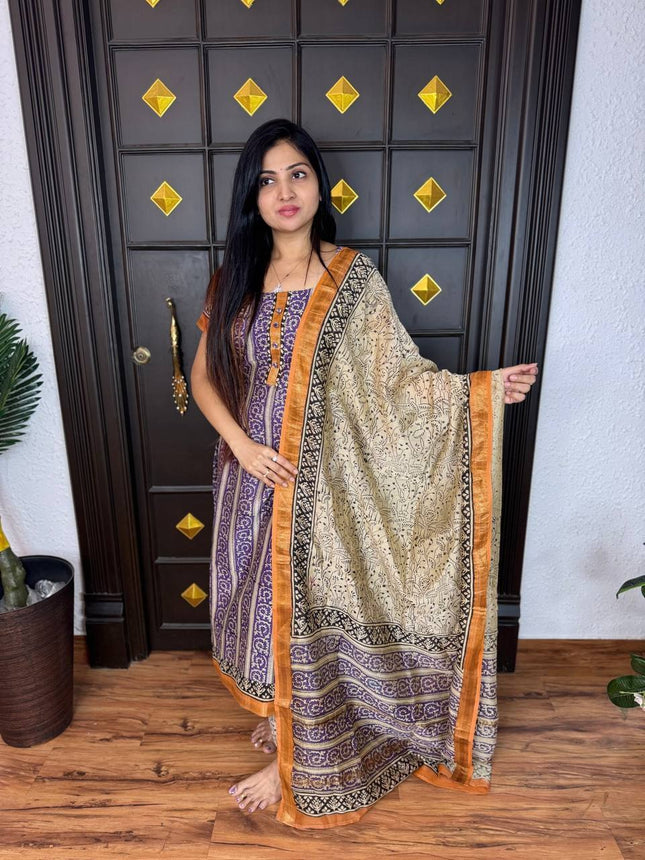 Pure Maheshwari Silk Suit ( Unstitched)