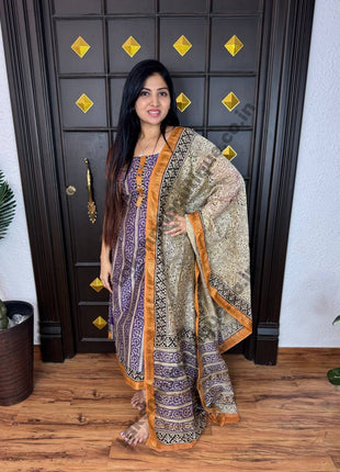 Pure Maheshwari Silk Suit (Stitched)