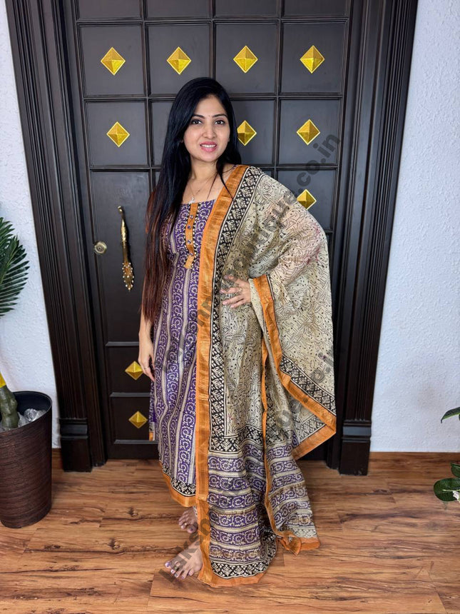 Pure Maheshwari Silk Suit (Stitched)