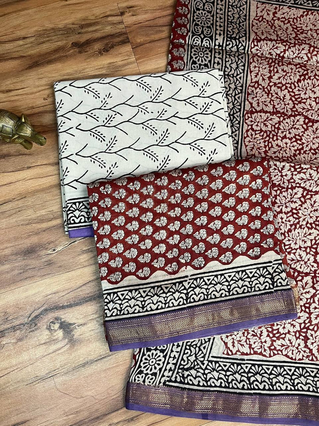 Pure Maheshwari Silk Suit ( Unstitched)