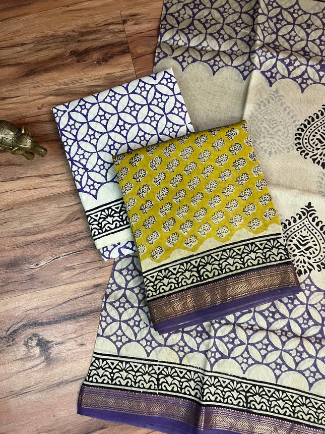 Pure Maheshwari Silk Suit ( Unstitched)