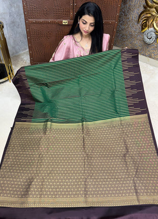 Premium Kanchi Gold Zari Coffee Brown Border