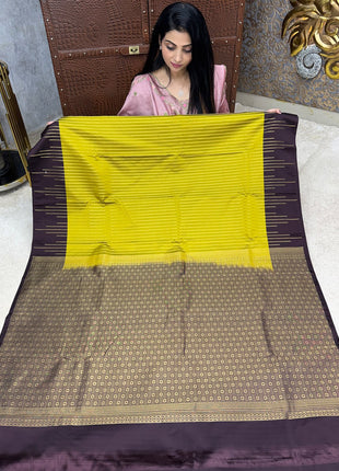 Premium Kanchi Gold Zari Coffee Brown Border