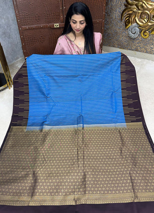 Premium Kanchi Gold Zari Coffee Brown Border