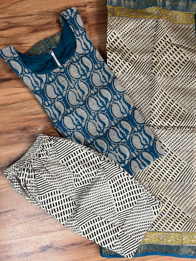 Pure Maheshwari Silk Suit (Stitched)