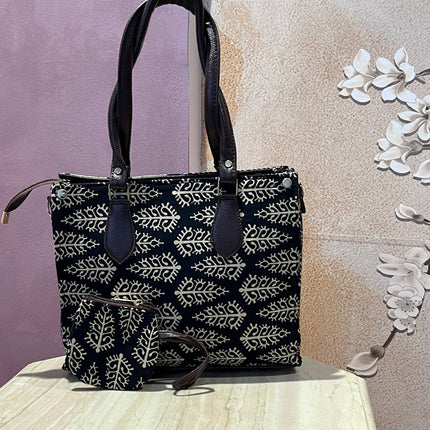 Hand Block Printed Fabric Handbags With Money Pouch