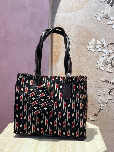 Hand Block Printed Fabric Handbags With Money Pouch