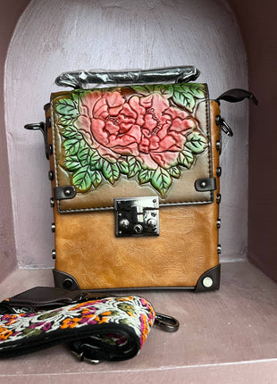 Vintage Floral Embossed Faux Leather Handbag