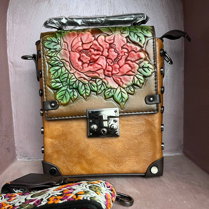 Vintage Floral Embossed Faux Leather Handbag