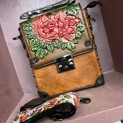 Vintage Floral Embossed Faux Leather Handbag