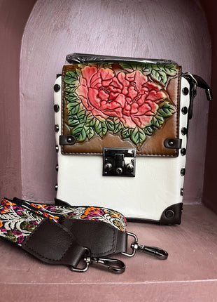 Vintage Floral Embossed Faux Leather Handbag
