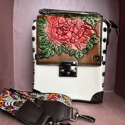 Vintage Floral Embossed Faux Leather Handbag
