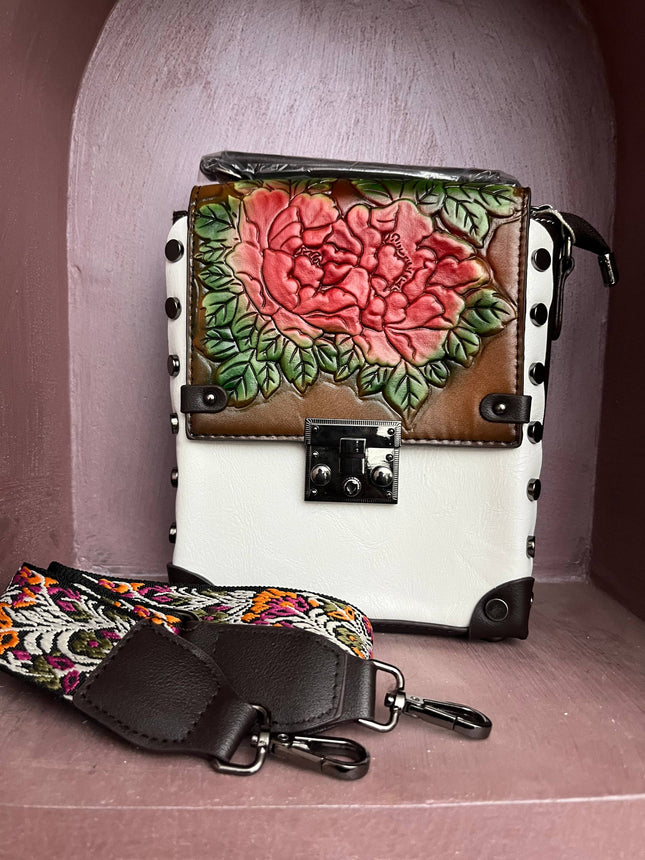 Vintage Floral Embossed Faux Leather Handbag