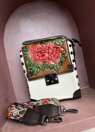 Vintage Floral Embossed Faux Leather Handbag