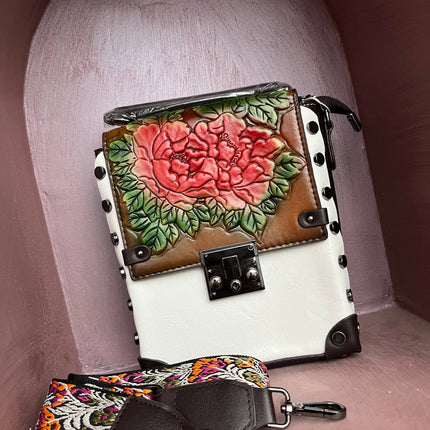 Vintage Floral Embossed Faux Leather Handbag