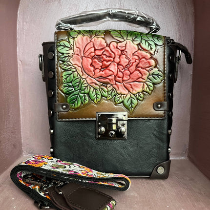 Vintage Floral Embossed Faux Leather Handbag