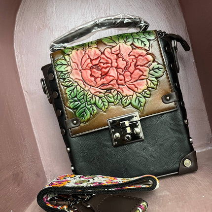 Vintage Floral Embossed Faux Leather Handbag