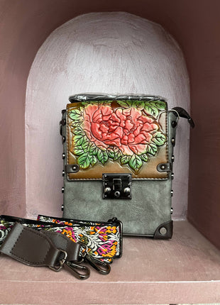 Vintage Floral Embossed Faux Leather Handbag